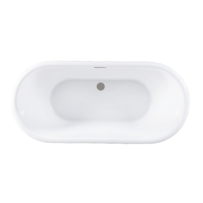 Kingston Brass VTDE713224C428 71" Acrylic Oval Double Ended Pedestal Tub with Drain (No Faucet Drillings), Glossy White/Brushed Nickel