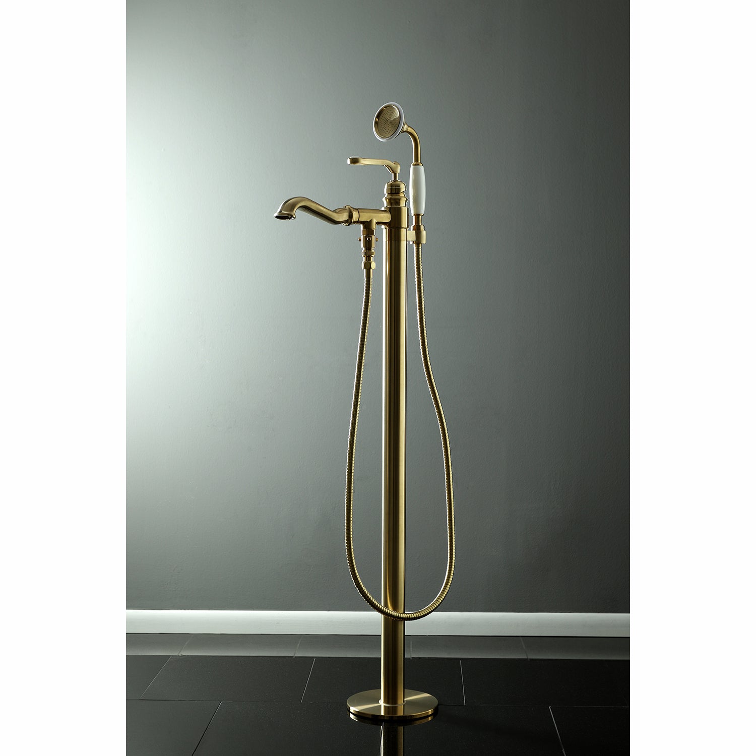 Kingston Brass KS7017RL Royale Freestanding Tub Faucet with Hand Shower, Brushed Brass
