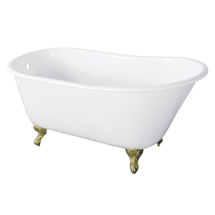 Aqua Eden VCTND5728NT7 57" Cast Iron Oval Single Slipper Clawfoot Tub (No Faucet Drillings), White/Brushed Brass