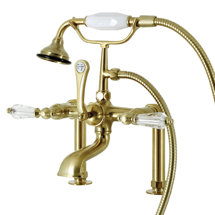 Aqua Vintage AE103T7WLL Wilshire 7" Center Deck-Mount Clawfoot Tub Faucet with Hand Shower, Brushed Brass