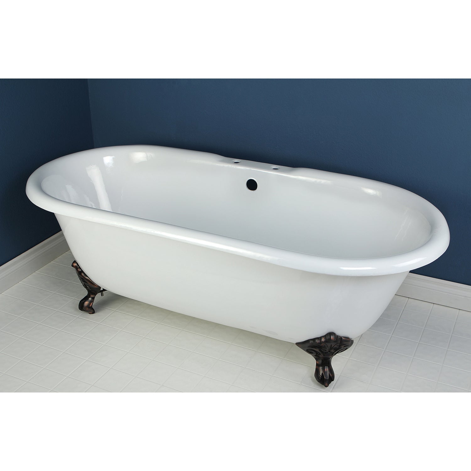 Aqua Eden VCT7D663013NB5 66" Cast Iron Oval Double Ended Clawfoot Tub (7" Faucet Drillings), White/Oil Rubbed Bronze