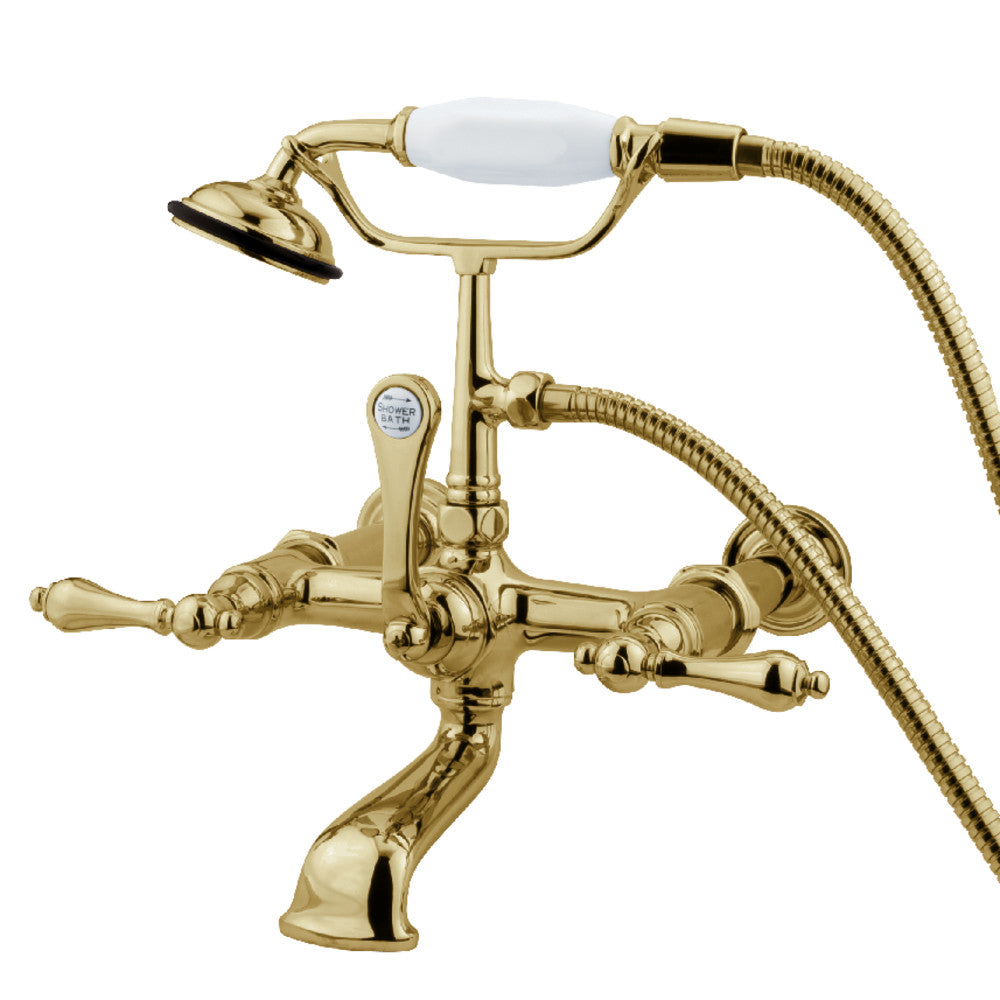 Kingston Brass CC541T2 Vintage 7-Inch Wall Mount Tub Faucet with Hand Shower, Polished Brass