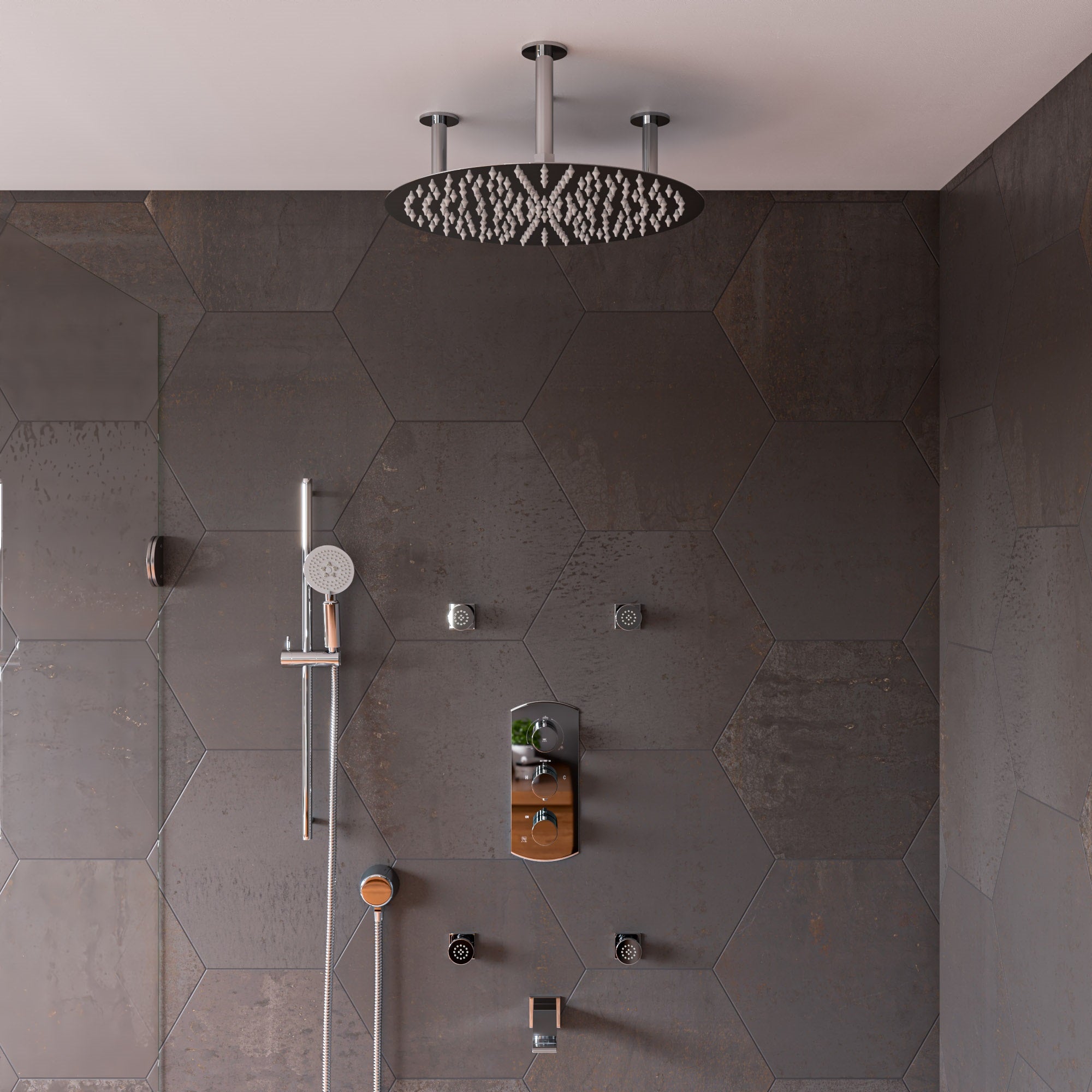 ALFI AB4101-PC Polished Chrome Concealed 4-Way Thermostatic Valve Shower Mixer /w Round Knobs