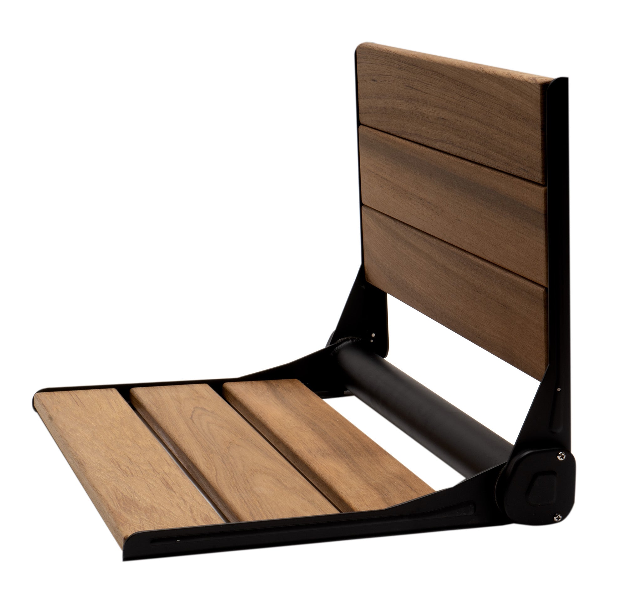 ALFI ABS17-BM Black Matte 17" Wide Foldable Teak Shower Seat with Backrest