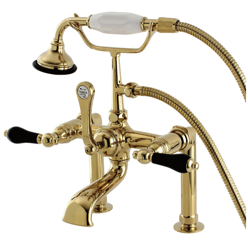 Aqua Vintage AE103T2PKL Duchess 7" Center Deck-Mount Clawfoot Tub Faucet with Hand Shower, Polished Brass