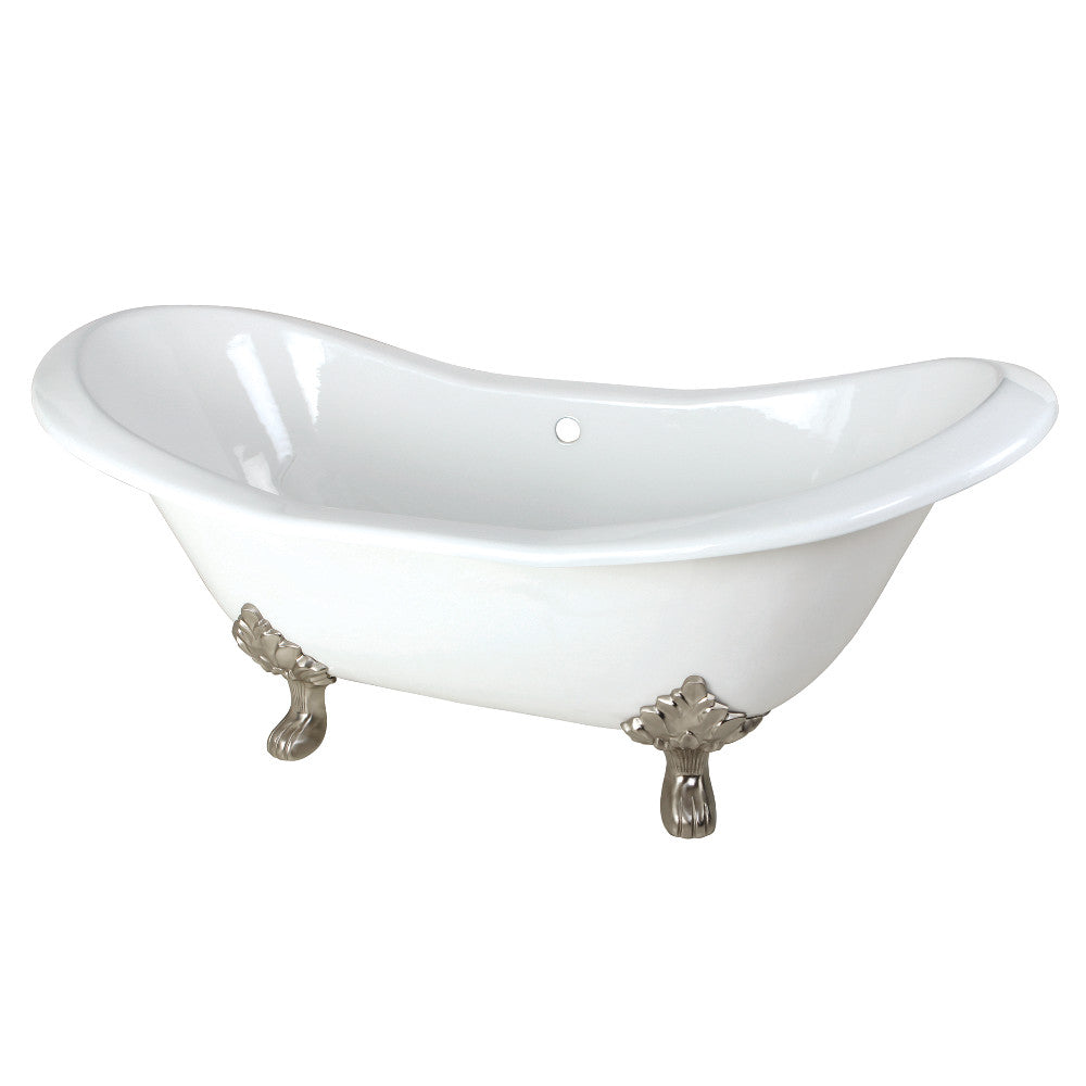 Aqua Eden VCTND7231NC8 72" Cast Iron Oval Double Slipper Clawfoot Tub (No Faucet Drillings), White/Brushed Nickel