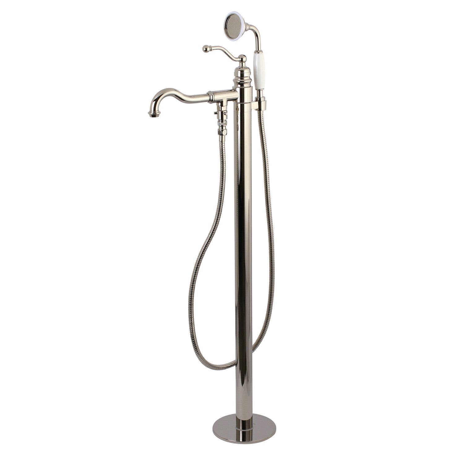 Kingston Brass KRTRO4545136AL 45" Solid Surface Round Double Ended Freestanding Tub with Faucet Combo and Drain, Polished Nickel