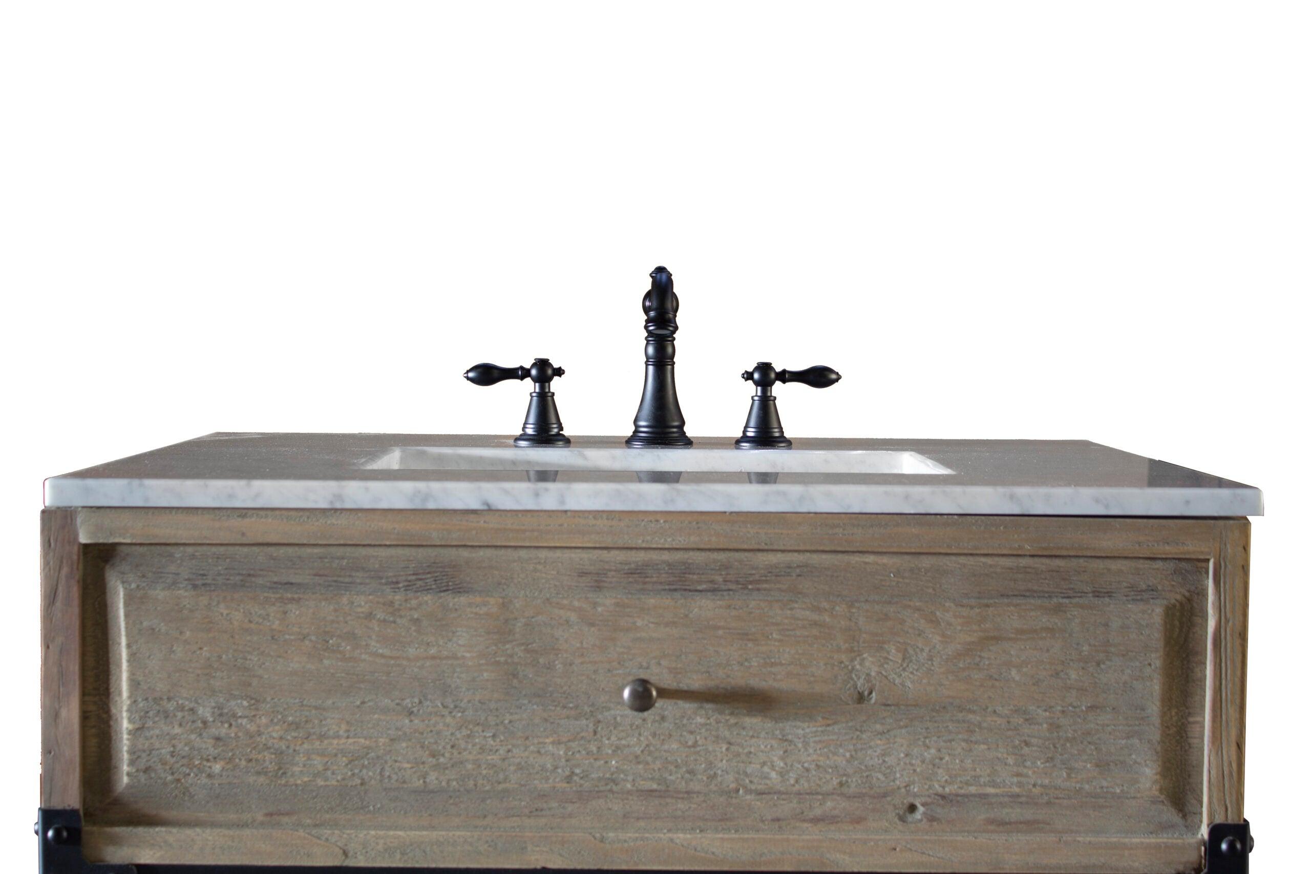 WatermarkFixtures Reclaimed Elm & Iron Farmhouse Bath Vanity Small 34” Single Iron Framed Open Shelf Console Vanity - Bathroom Design Center