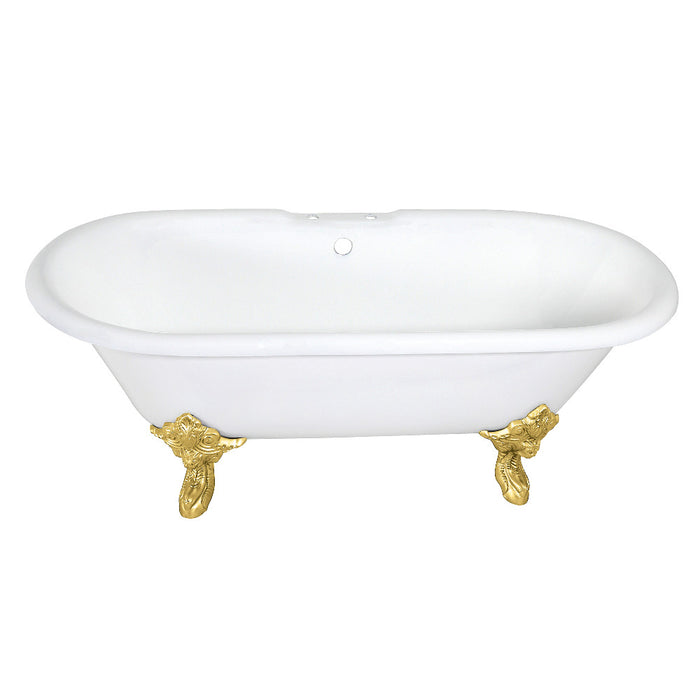 Aqua Eden VCT7DE7232NL7 72" Cast Iron Oval Double Ended Clawfoot Tub (7" Faucet Drillings), White/Brushed Brass