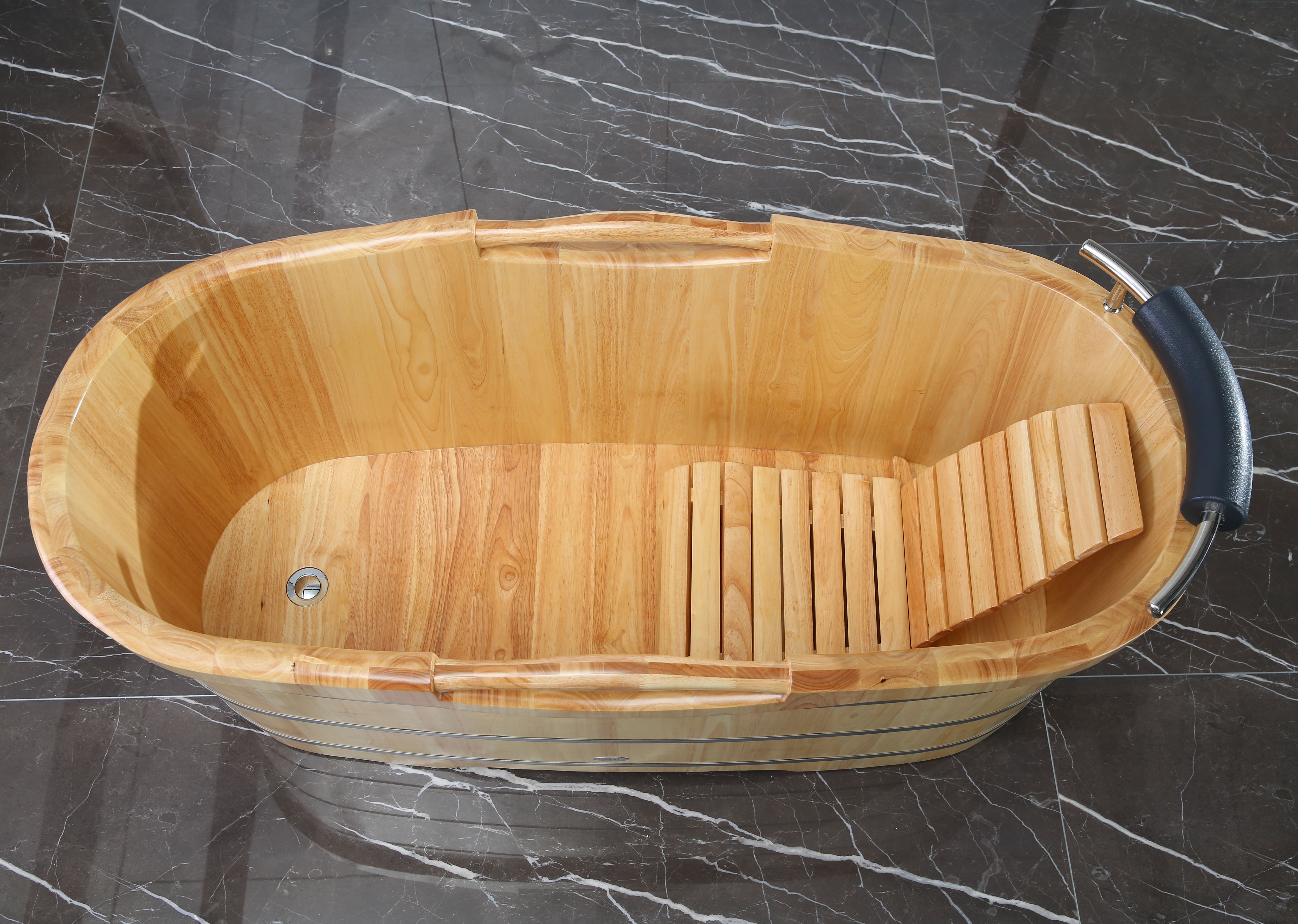 ALFI AB1163 61" Free Standing Wooden Bathtub with Cushion Headrest