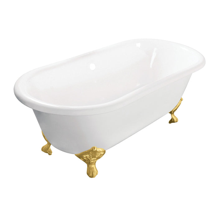 Aqua Eden VCTND603017NB7 60" Cast Iron Oval Double Ended Clawfoot Tub (No Faucet Drillings), White/Brushed Brass