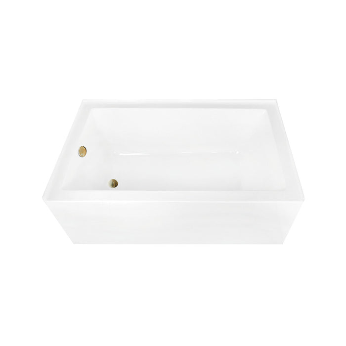 Aqua Eden CVTAP603622L7 60" Acrylic Rectangular 3-Wall Alcove Tub Combo with Waste and Overflow Drain (Left Hand Drain), Glossy White/Brushed Brass