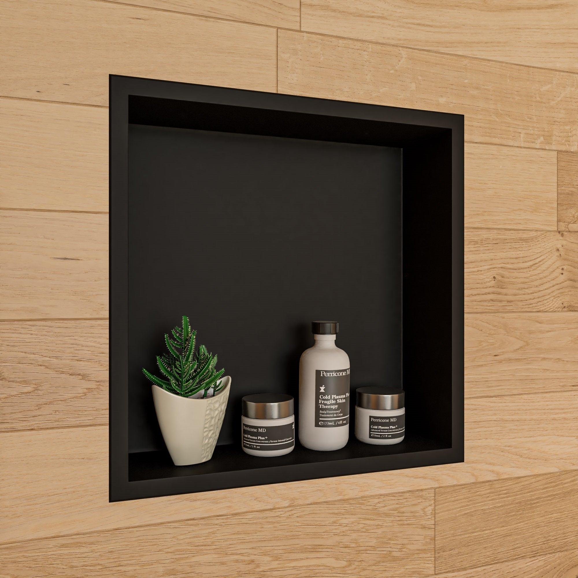 ALFI ABNC1616-BLA 16" x 16" Black Matte Stainless Steel Square Single Shelf Bath Shower Niche