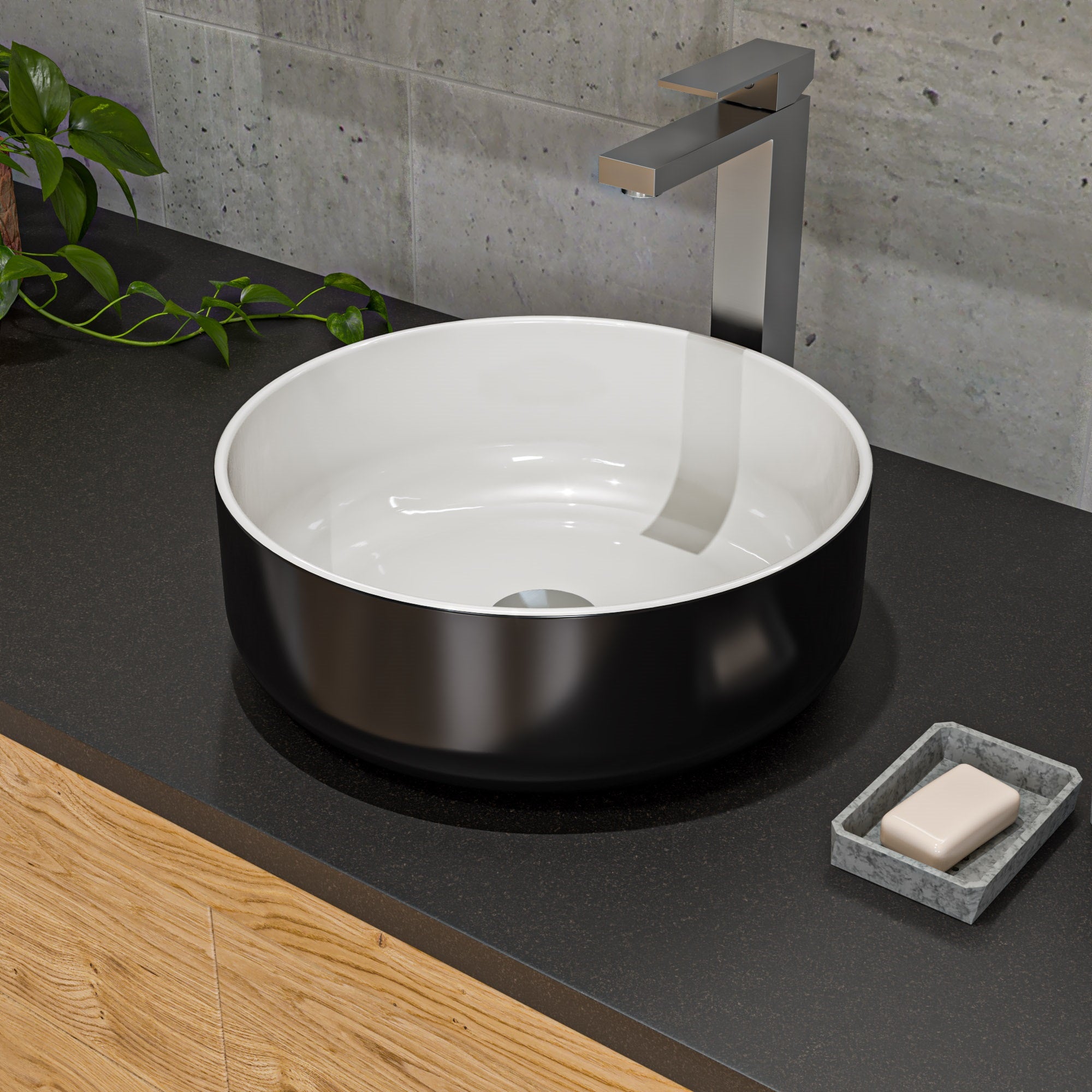 ALFI ABC908 Black & White 15" Round Above Mount Ceramic Sink