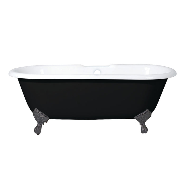 Aqua Eden VBT7D663013NB5 66" Cast Iron Oval Double Ended Clawfoot Tub (7" Faucet Drillings), Black/White/Oil Rubbed Bronze