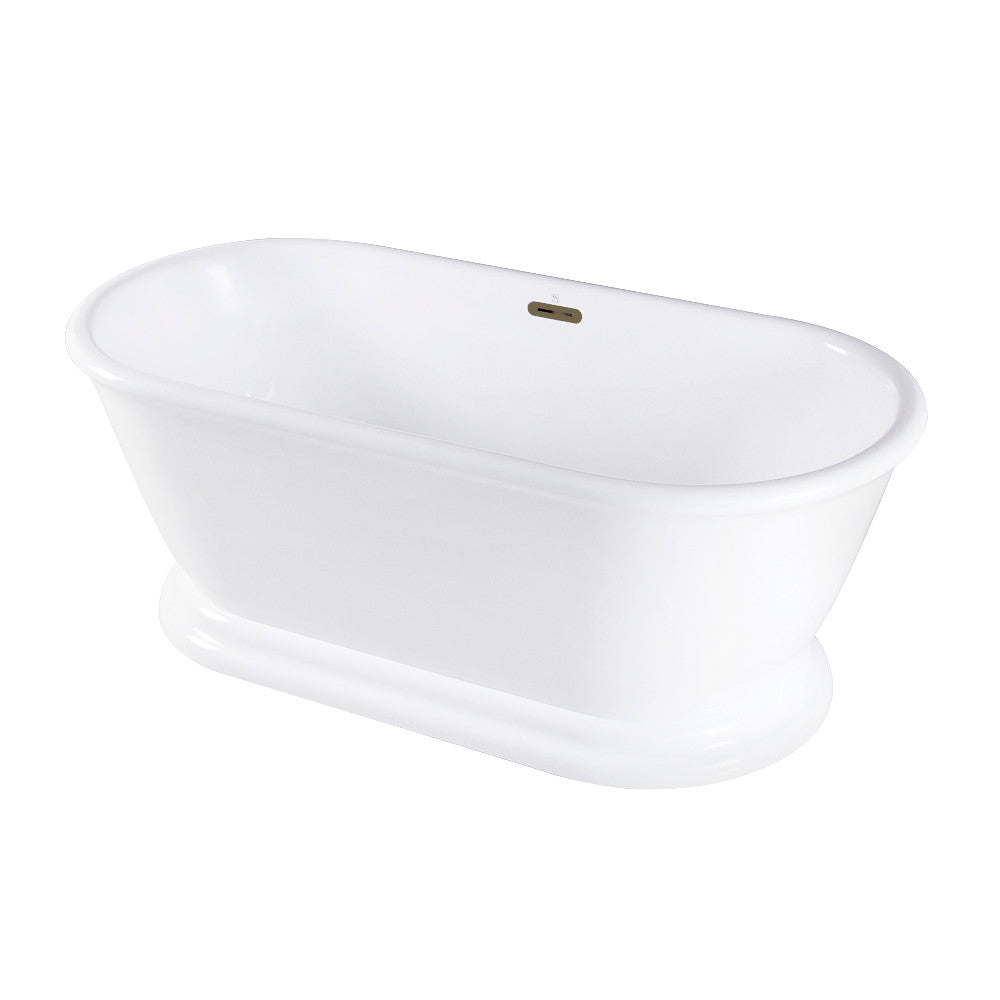 Kingston Brass VTDE602824C423 60" Acrylic Oval Double Ended Pedestal Tub with Drain (No Faucet Drillings), Glossy White/Antique Brass