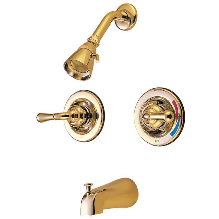 Kingston Brass KB672 Magellan Double-Handle Pressure Balanced Tub and Shower Faucet, Polished Brass