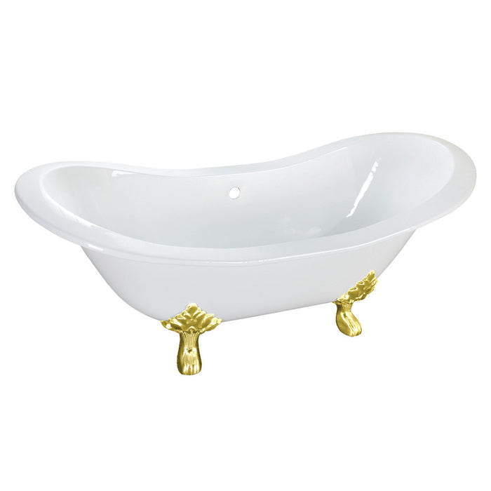 Aqua Eden VCTNDS6130NC2 61" Cast Iron Oval Double Slipper Clawfoot Tub (No Faucet Drillings), White/Polished Brass