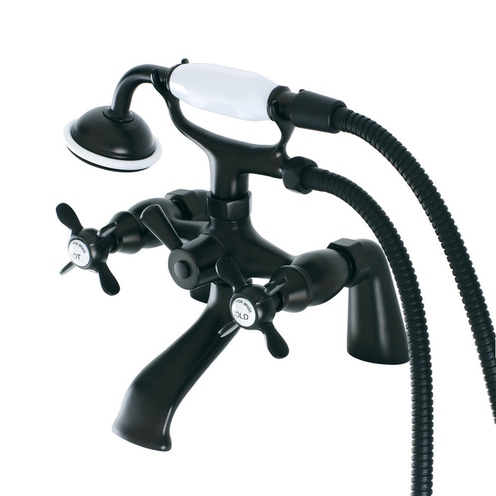 Kingston Brass KS287MB Essex 6" Center Deck-Mount Clawfoot Tub Faucet with Hand Shower, Matte Black