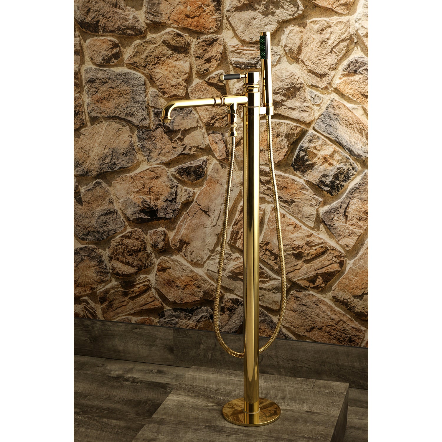 Kingston Brass KS7032DKL Kaiser Freestanding Tub Faucet with Hand Shower, Polished Brass