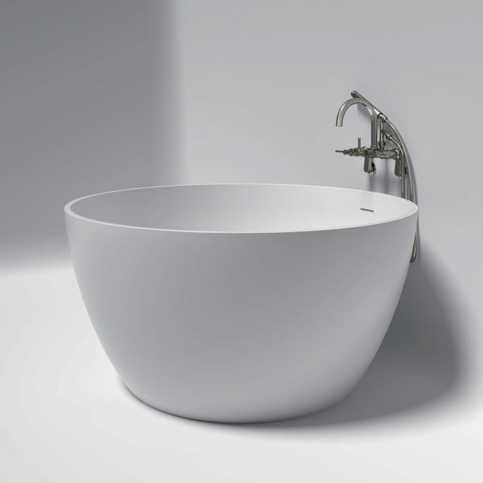 Kingston Brass KRTRO4545156DL 45" Solid Surface Round Double Ended Freestanding Tub with Faucet Combo and Drain, Polished Nickel