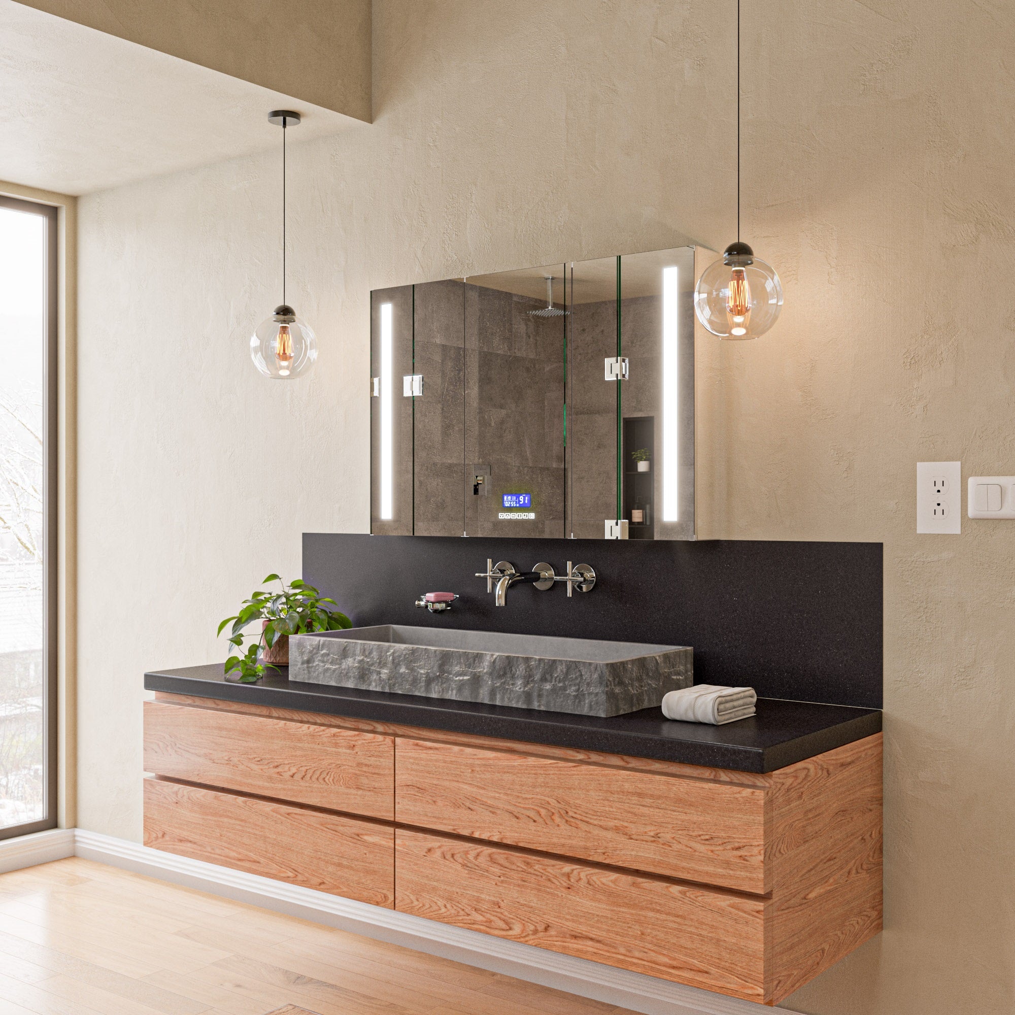ALFI ABCO39TR 39" Solid Concrete Gray Matte Trough Sink for the Bathroom