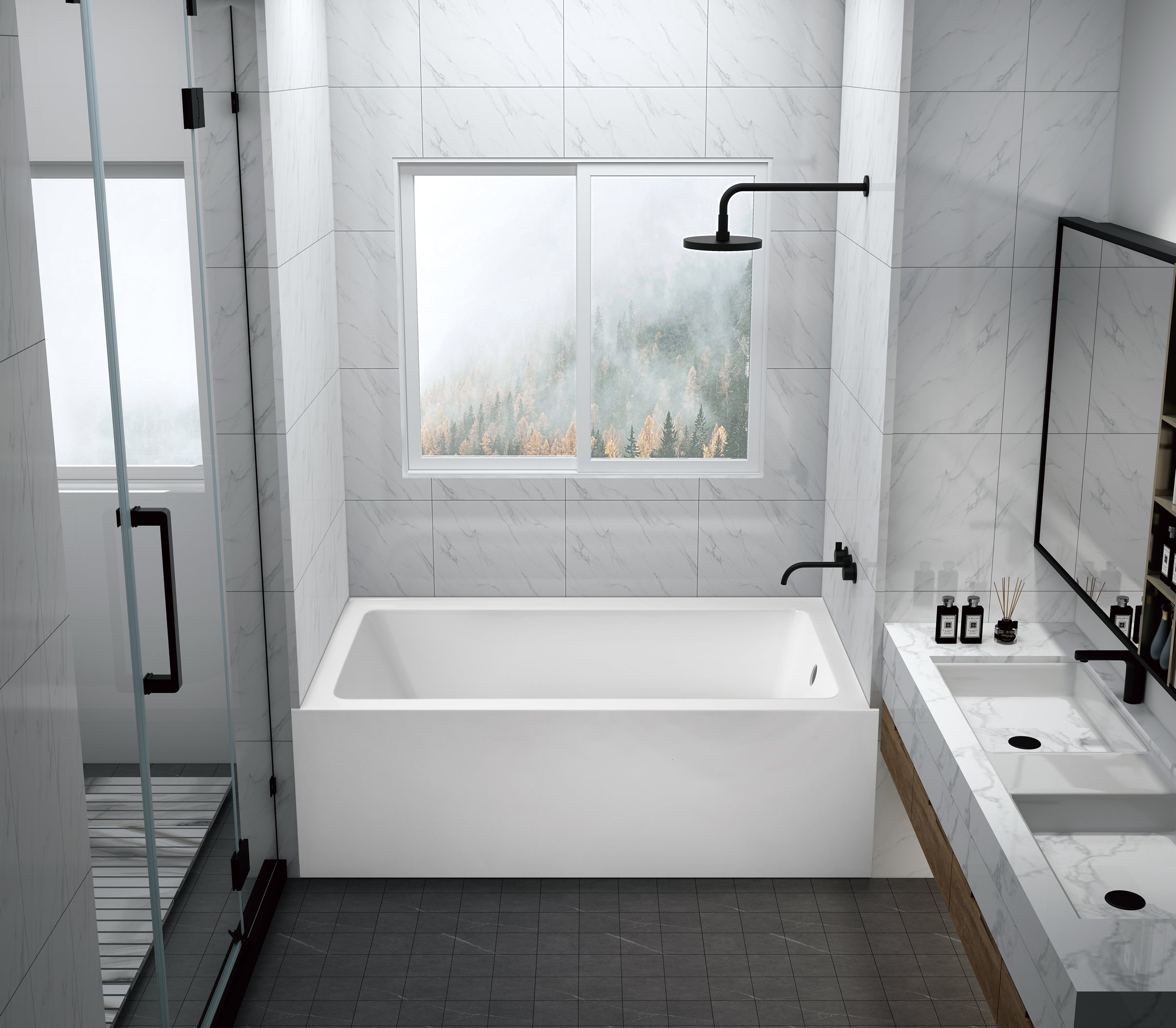 Aqua Eden VTAP6032R22C 60" Acrylic Rectangular 3-Wall Alcove Tub with Anti-Skid Surface, Right Hand Drain, Glossy White