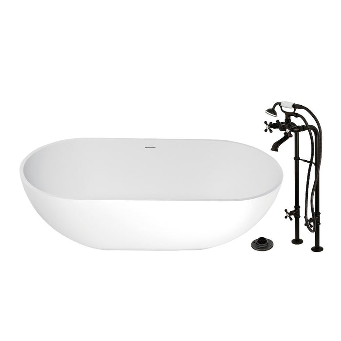 Kingston Brass KRTRS7035266K5 70" Solid Surface Oval Double Ended Freestanding Tub with Faucet Combo and Drain, Oil Rubbed Bronze