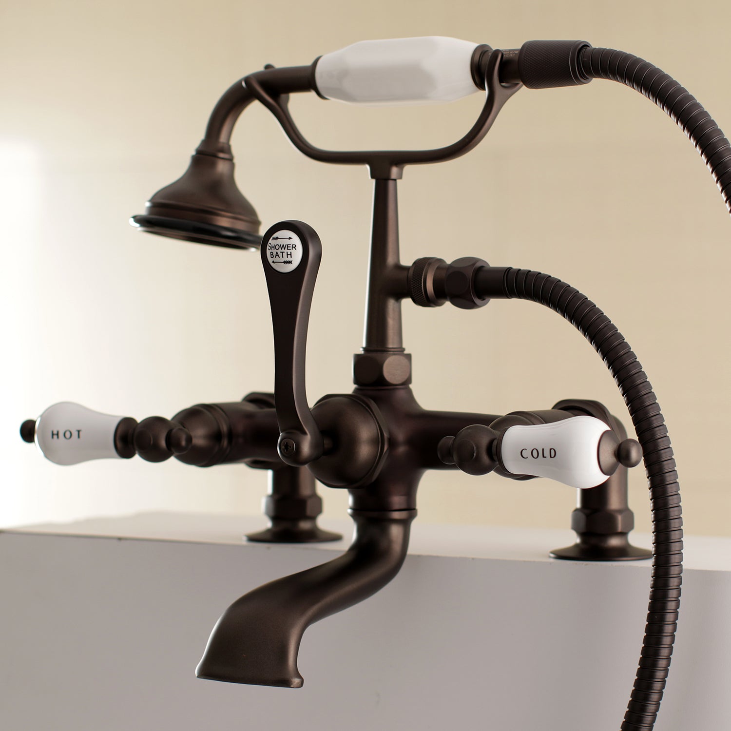 Aqua Vintage AE207T5 Aqua Vintage 7" Center Deck-Mount Clawfoot Tub Faucet with Hand Shower, Oil Rubbed Bronze