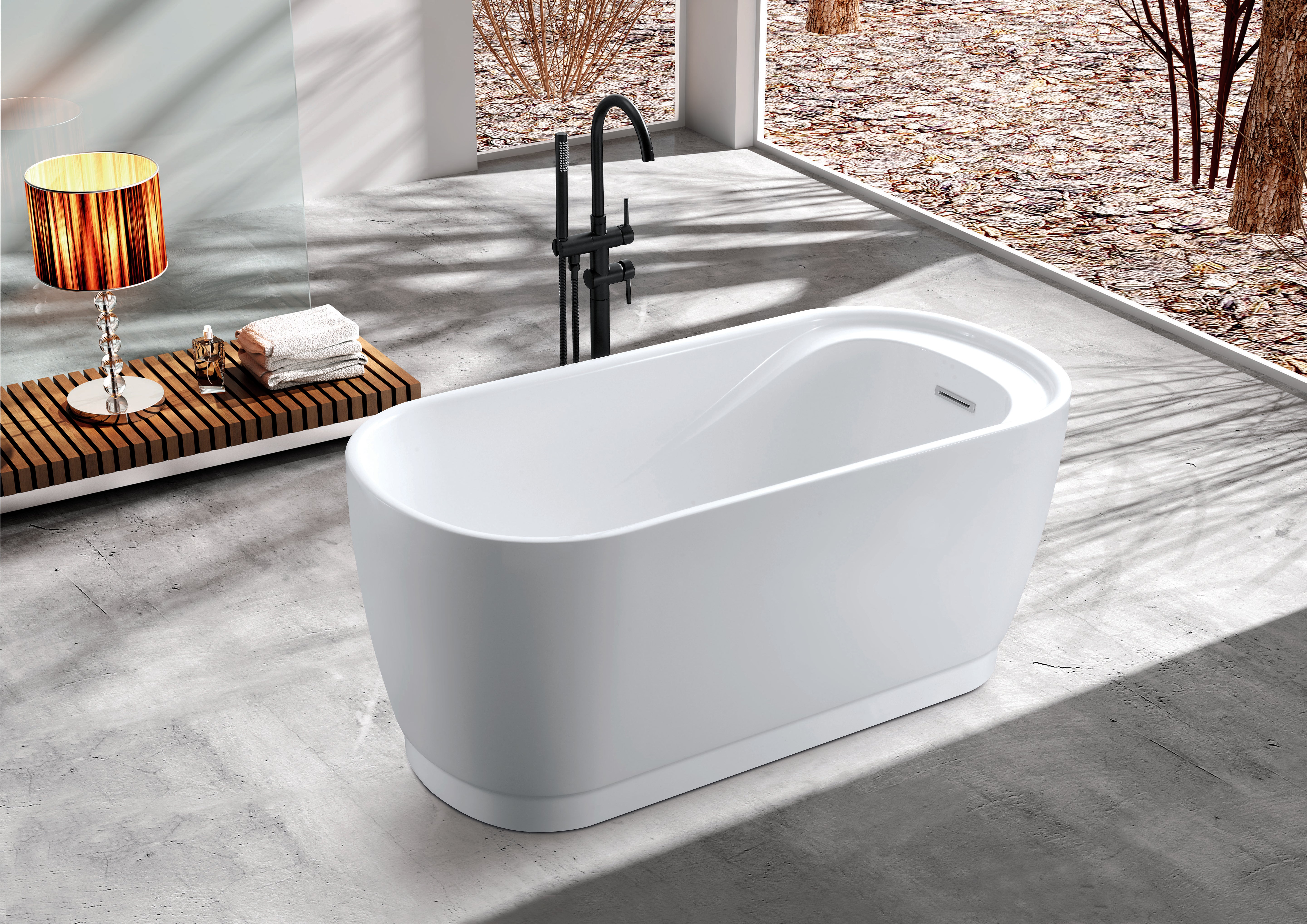 Kingston Brass VTOV592925S 59" Acrylic Oval Double Ended Freestanding Tub with Drain and Integrated Seat, Glossy White