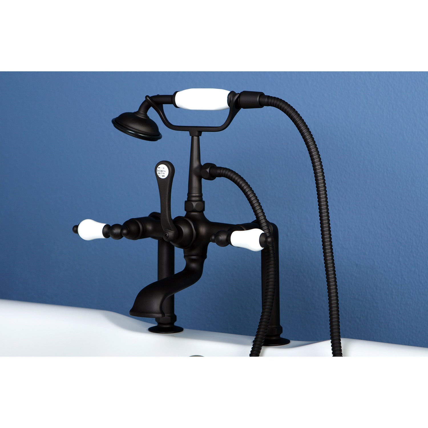 Kingston Brass CC105T5 Vintage 7" Center Deck-Mount Clawfoot Tub Faucet with Hand Shower, Oil Rubbed Bronze
