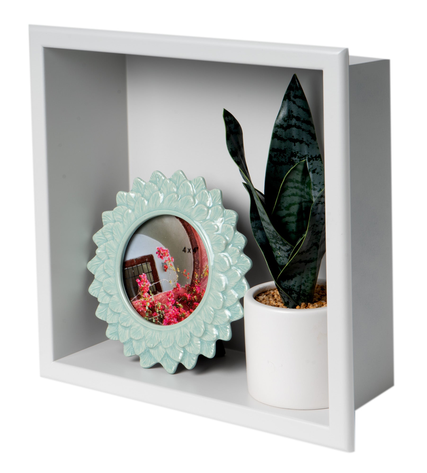 ALFI ABNC1212-W 12" x 12" White Matte Stainless Steel Square Single Shelf Bath Shower Niche