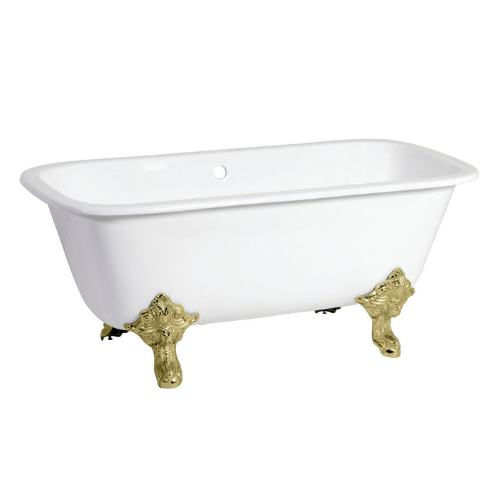 Aqua Eden VCTQ7D6732NL2 67" Cast Iron Rectangular Double Ended Clawfoot Tub (7" Faucet Drillings), White/Polished Brass