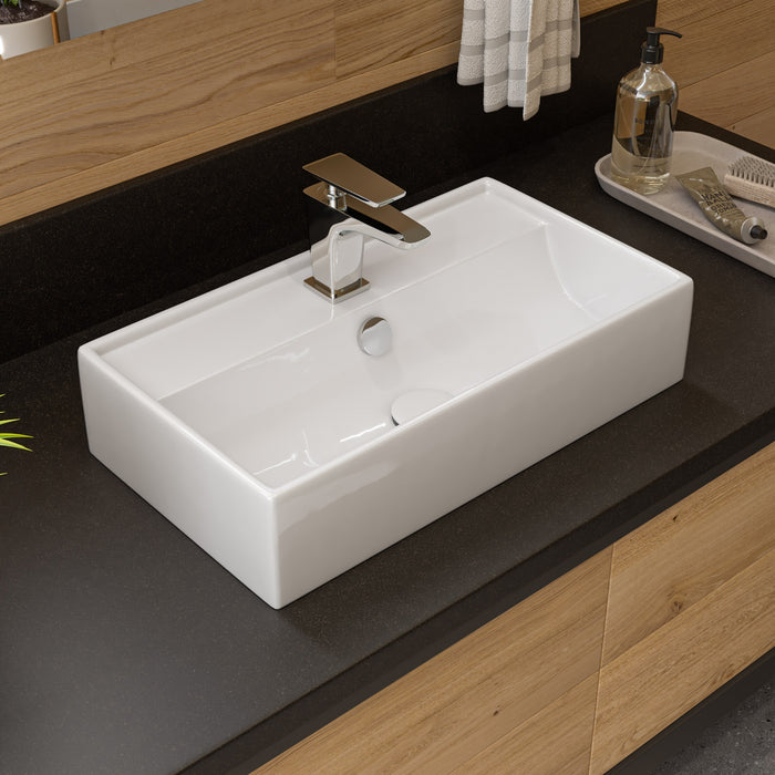 ALFI ABC122 White 22" Rectangular Wall Mounted Ceramic Sink with Faucet Hole