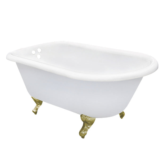 Aqua Eden VCT3D663019NT7 66" Cast Iron Oval Rectangular Roll Top Clawfoot Tub (3-3/8" Wall Drillings), White/Brushed Brass