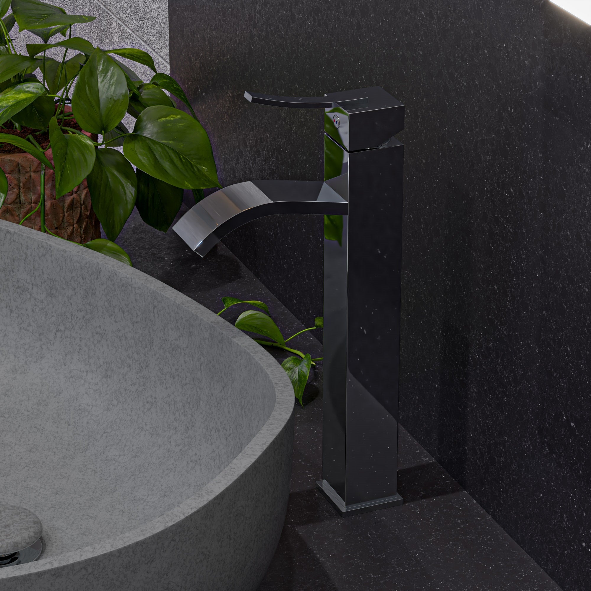 ALFI AB1158-PC Tall Polished Chrome Tall Square Body Curved Spout Single Lever Bathroom Faucet