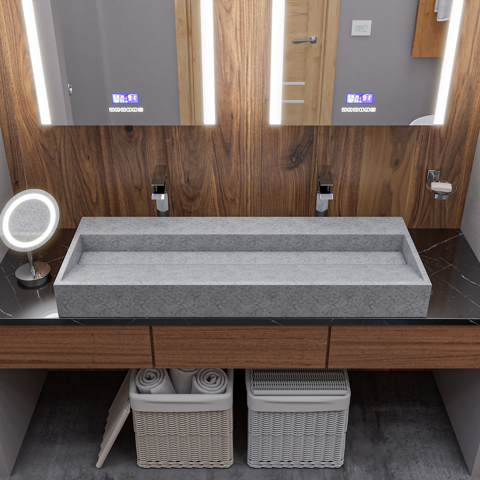 ALFI ABCO48TR 48" Solid Concrete Gray Matte Trough Sink for the Bathroom