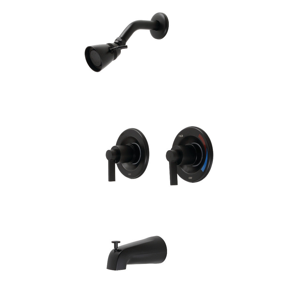 Kingston Brass KB660NDL NuvoFusion Double-Handle Pressure Balanced Tub and Shower Faucet, Matte Black
