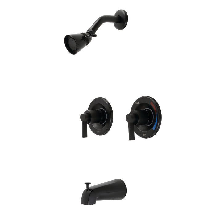 Kingston Brass KB660NDL NuvoFusion Double-Handle Pressure Balanced Tub and Shower Faucet, Matte Black