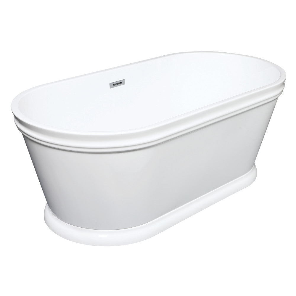Kingston Brass VTPDE602922 60" Acrylic Oval Double Ended Pedestal Tub with Drain (No Faucet Drillings), Glossy White