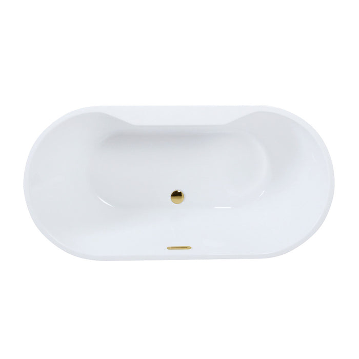 Kingston Brass VTDE633023C422 63" Acrylic Oval Double Ended Freestanding Tub with Drain, Glossy White/Polished Brass