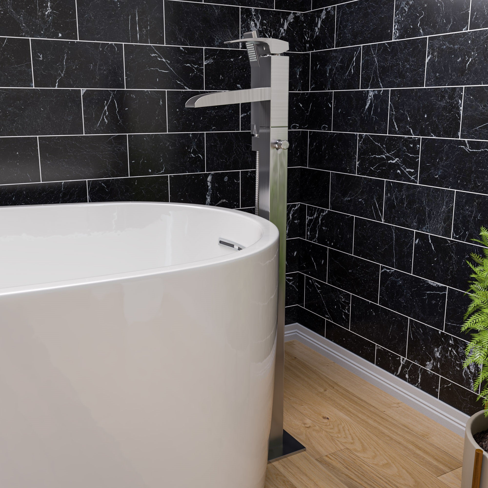 ALFI AB2843-BN Brushed Nickel Single Hole Floor Mounted Waterfall Tub Filler