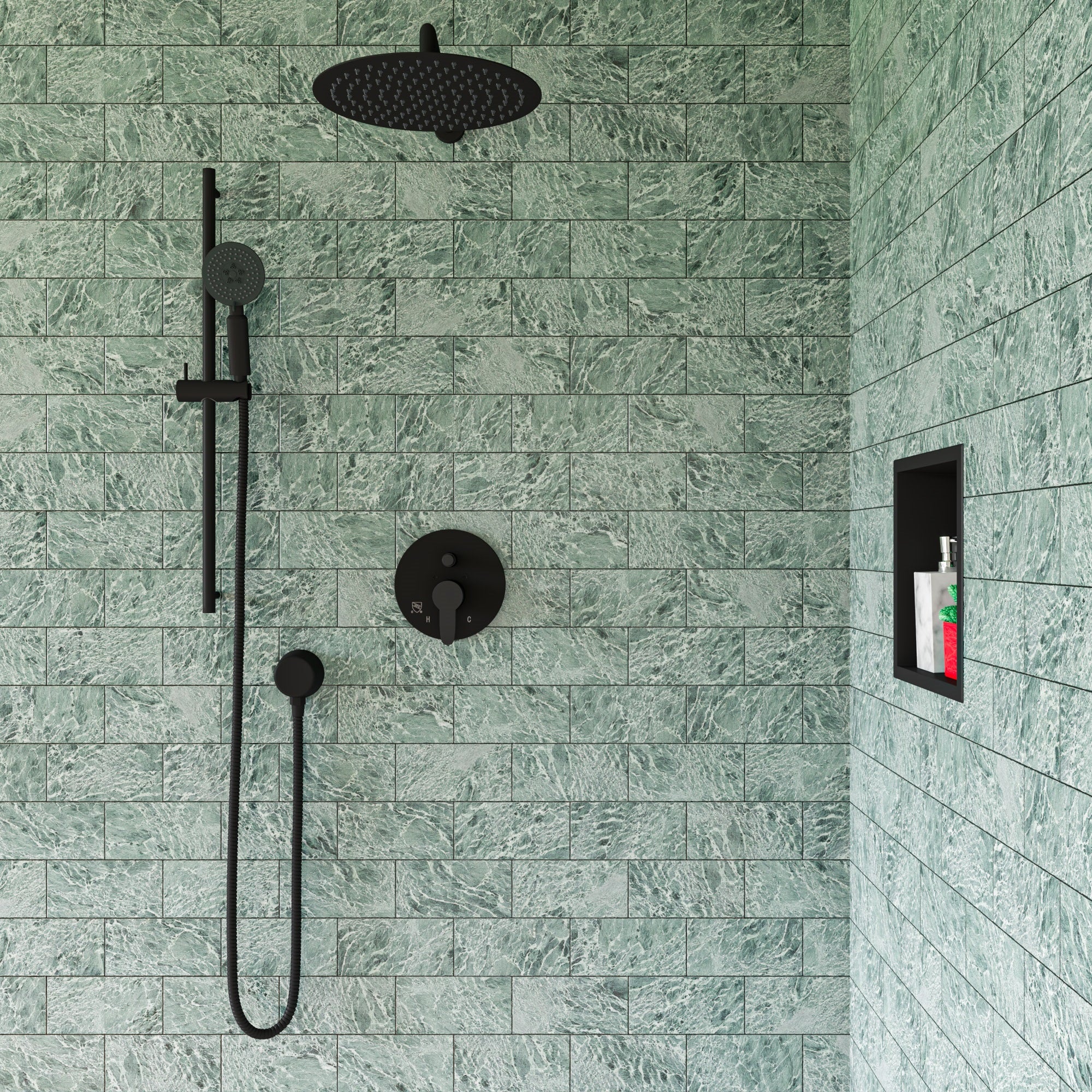 ALFI AB7938-BM Black Matte Round Sliding Rail Hand Shower Set