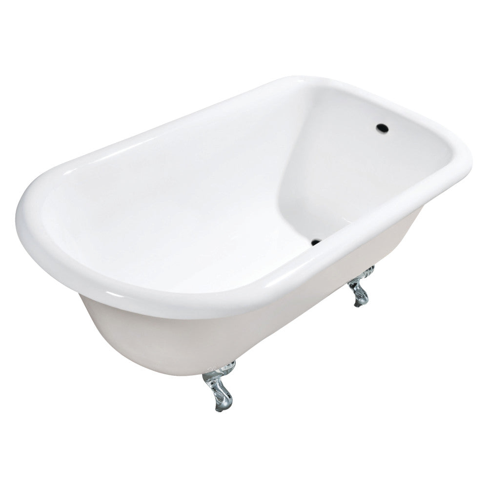 Aqua Eden VCTND543019W1 54" Cast Iron Classic Flat-Rim Roll Top Clawfoot Tub (No Faucet Drillings), White/Polished Chrome