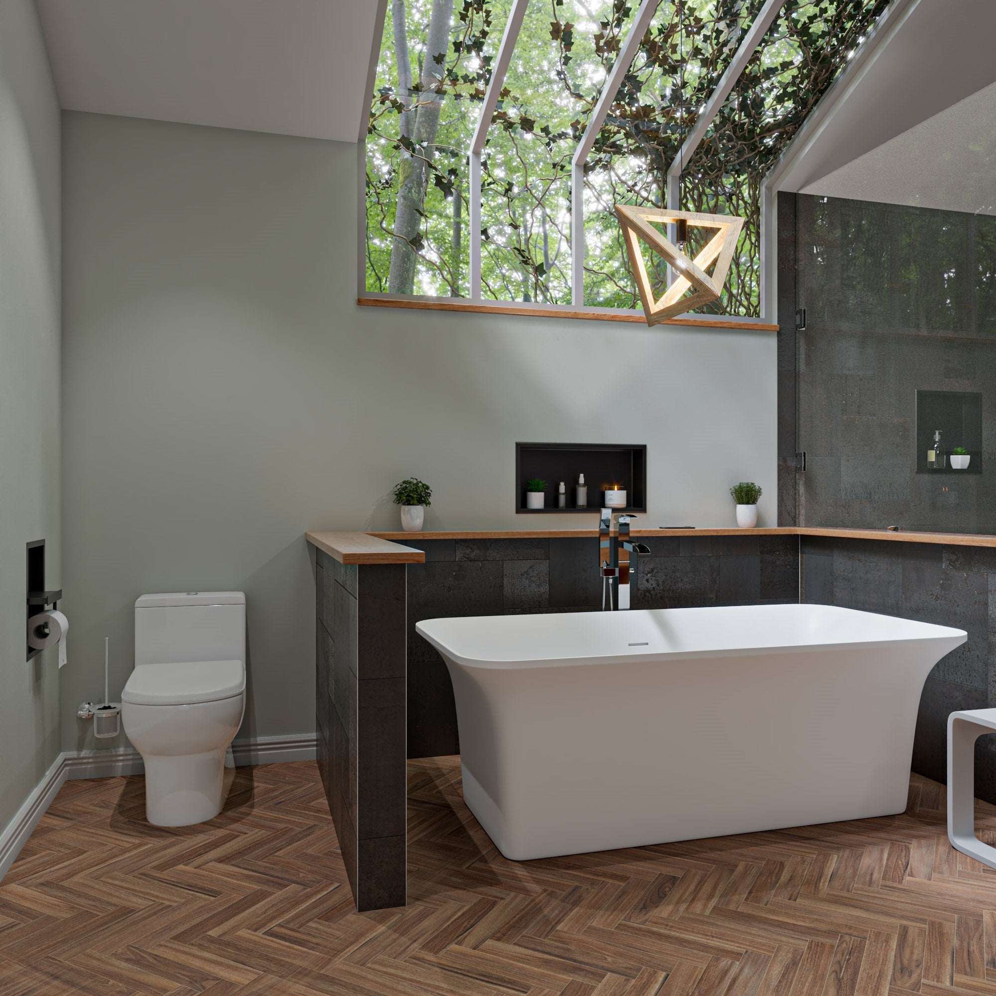 ALFI AB9942 67" White Rectangular Solid Surface Smooth Resin Soaking Bathtub