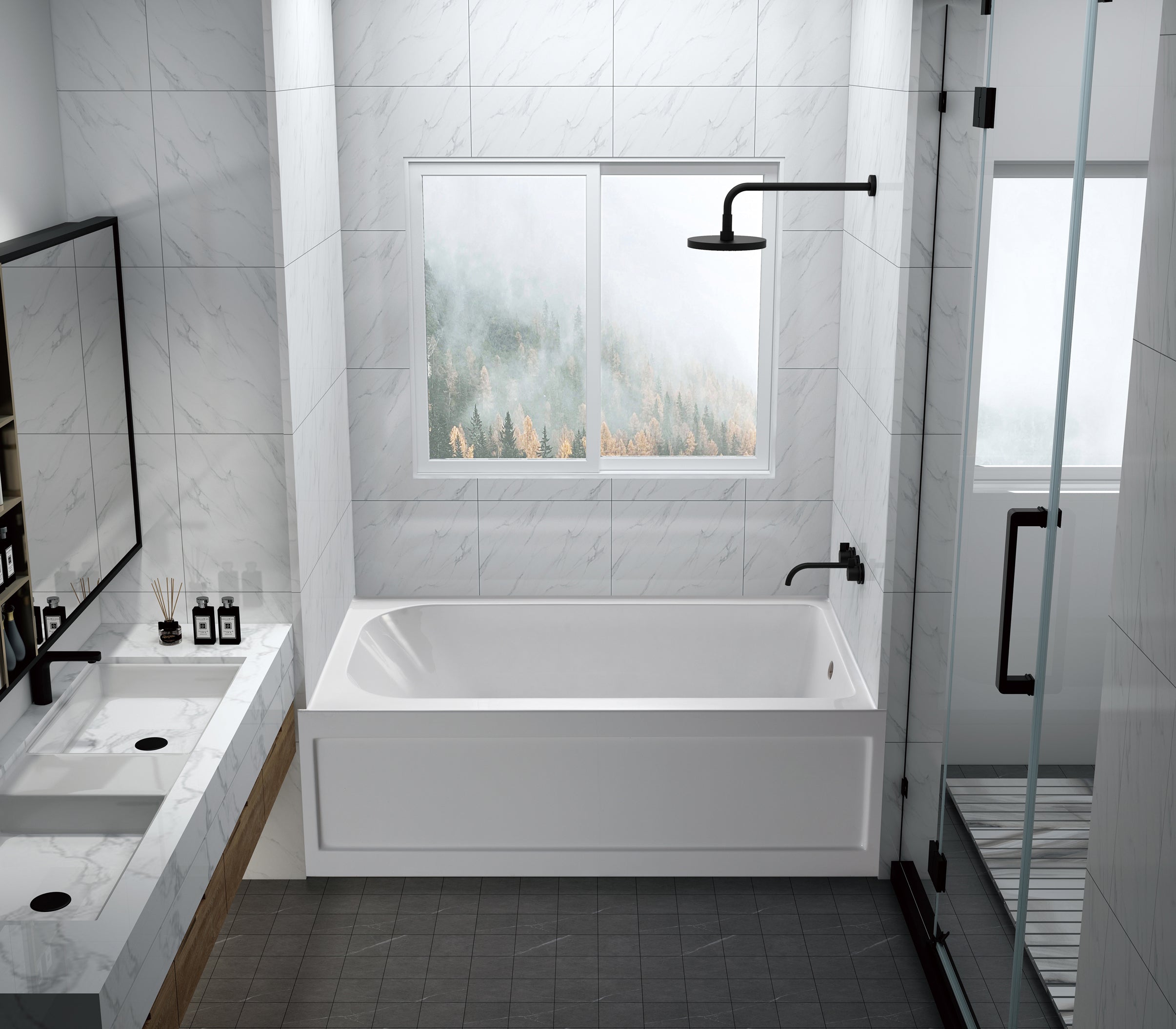 Aqua Eden VTAP6032R21A 60" Acrylic Rectangular 3-Wall Alcove Tub with Anti-Skid Surface, Right Hand Drain, Glossy White
