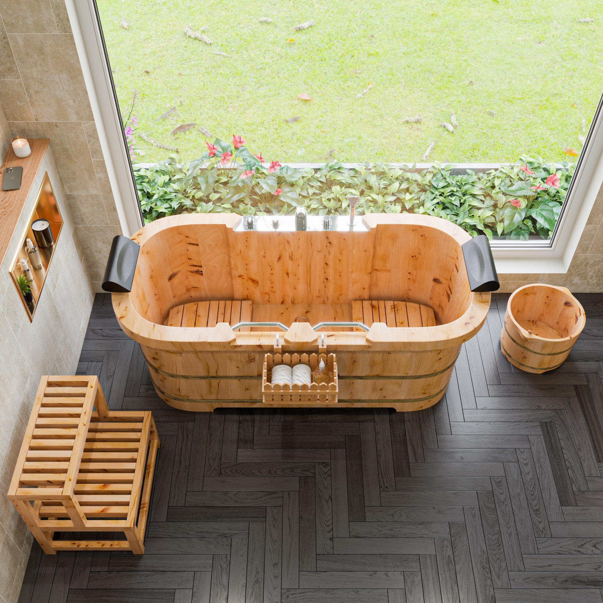 ALFI AB6604 Round Wooden Cedar Foot Soaking Tub