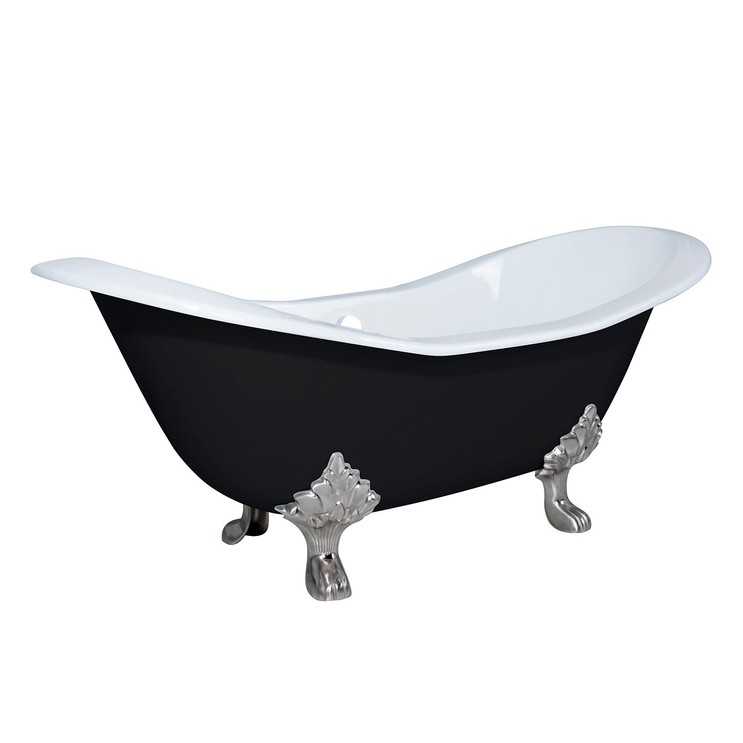 Aqua Eden VBTND7231NC8 72" Cast Iron Oval Double Slipper Clawfoot Tub (No Faucet Drillings), Black/White/Brushed Nickel