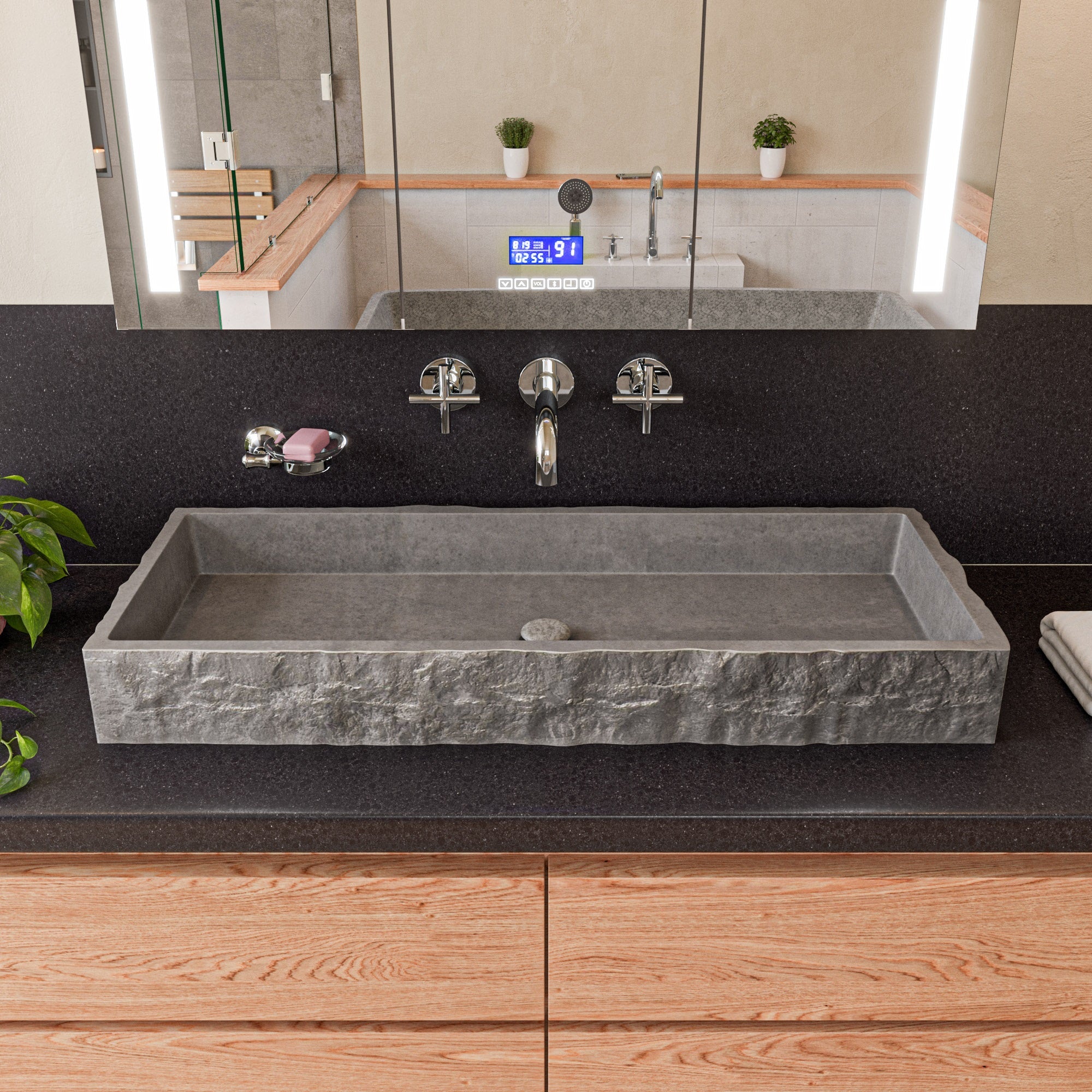ALFI ABCO39TR 39" Solid Concrete Gray Matte Trough Sink for the Bathroom