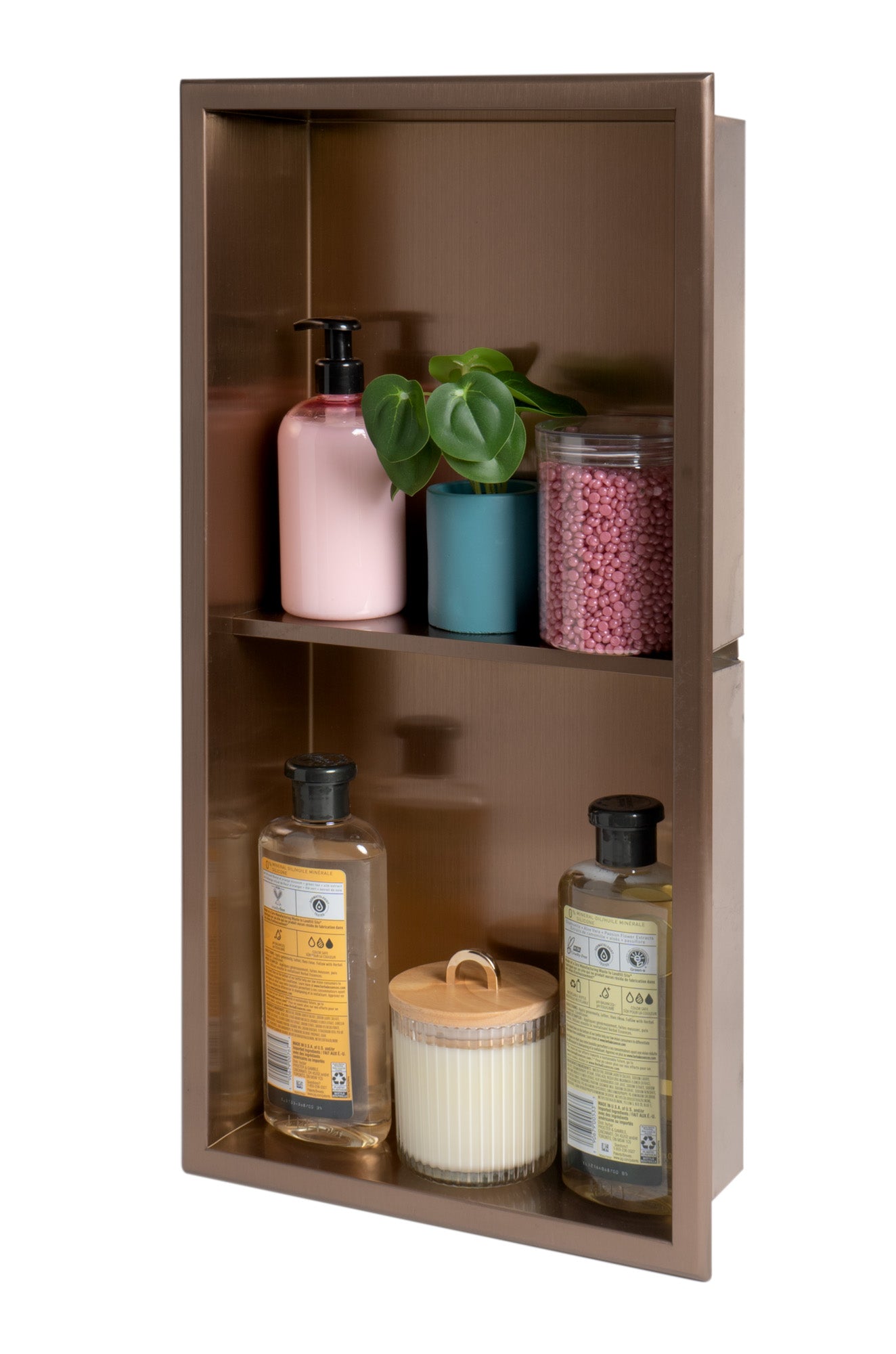 ALFI ABNP1224-BC 12" x 24" Brushed Copper PVD Stainless Steel Vertical Double Shelf Shower Niche